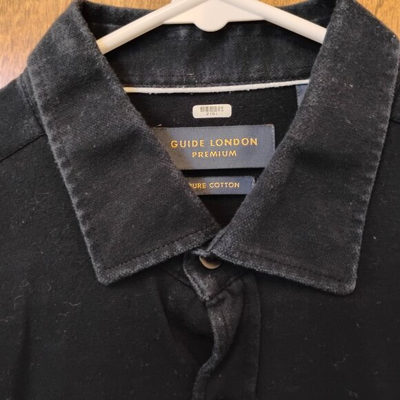 Guide London Navy Pique Knit Long Sleeve Button Up - Picture 2 of 3